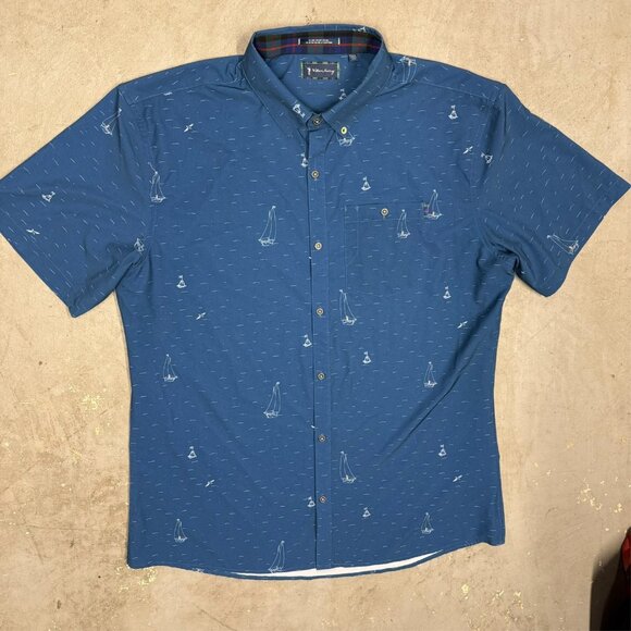 William Murray Golf Short Sleeve Button Up Shirt Stretch Boat Pattern Blue XL - Picture 2 of 10